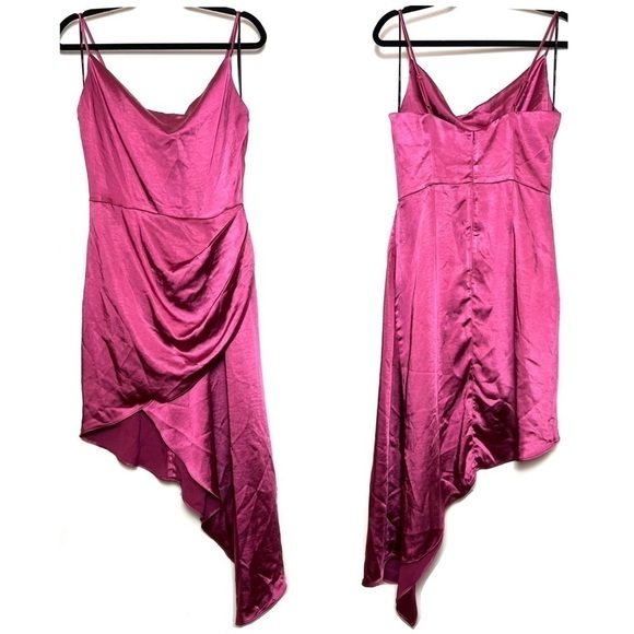 NWT ELLIATT 70s Satin Cowl Neck Sleeveless Asymmetrical Wrap Hem Draped Dress S - Picture 3 of 10